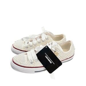 Converse All Star 7  Pearl Custom Bridal Sneakers Whit Satin Ribbon Laces Crown